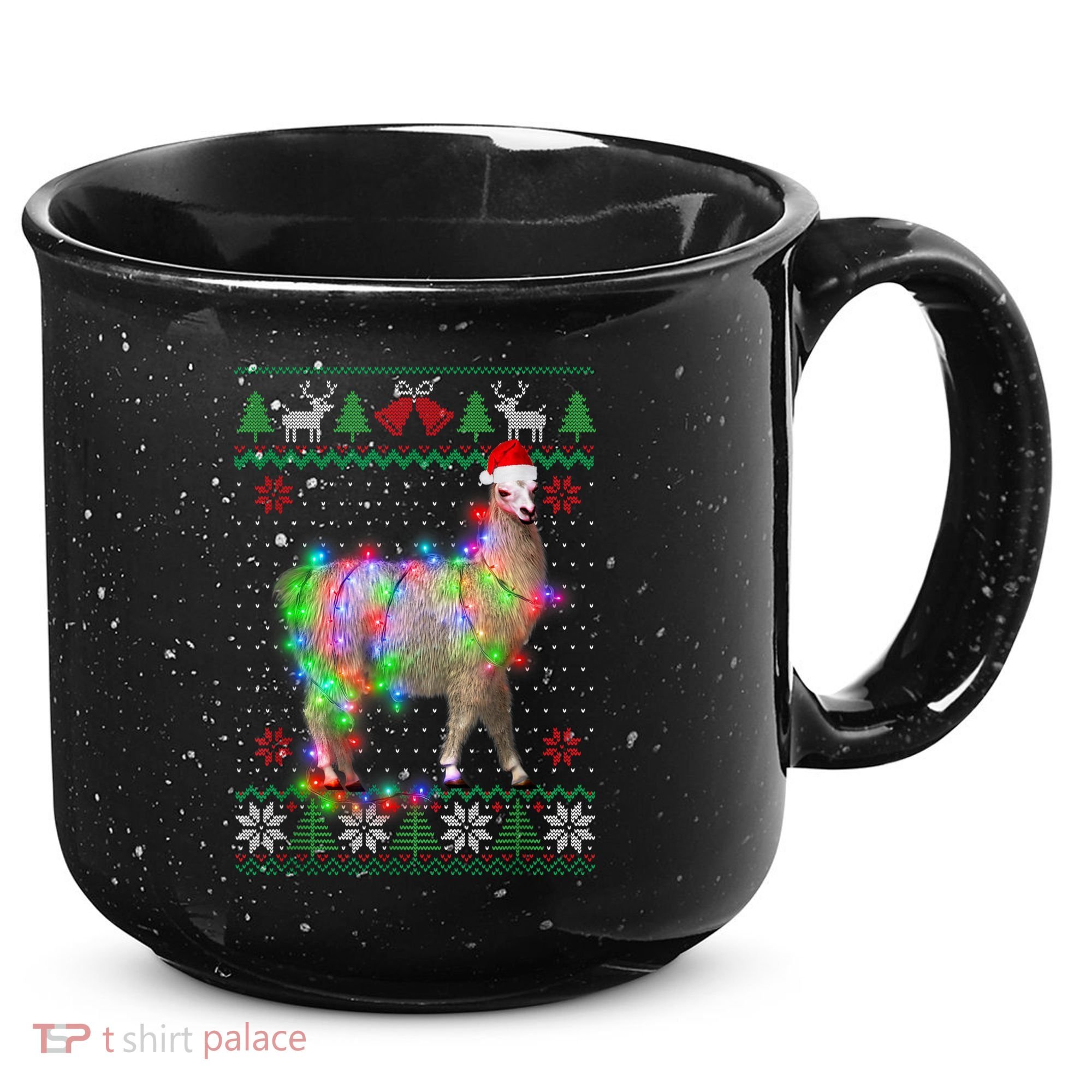 Funny Llama Lights Tangled Ugly Sweater Christmas Animals 15oz Campfire Ceramic Mug