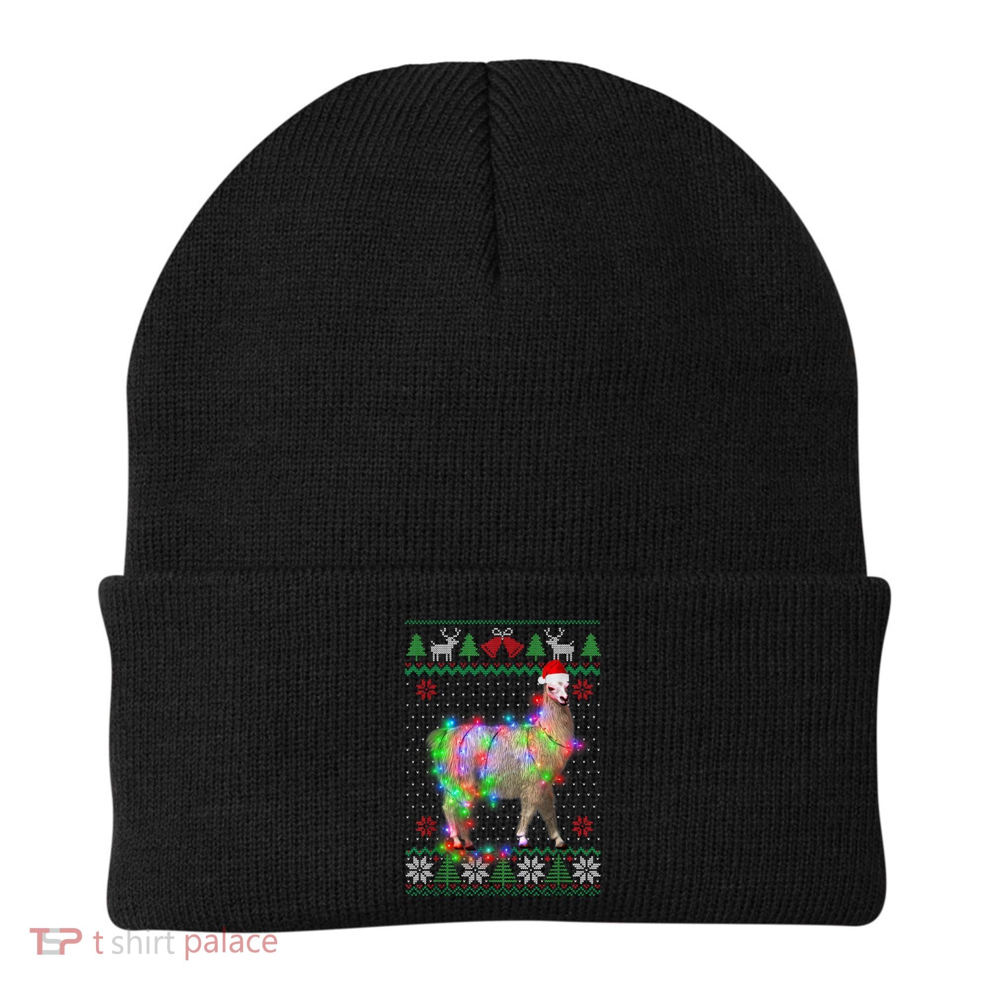 Funny Llama Lights Tangled Ugly Sweater Christmas Animals Beanie