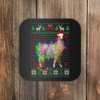 Funny Llama Lights Tangled Ugly Sweater Christmas Animals Coaster thumb 0