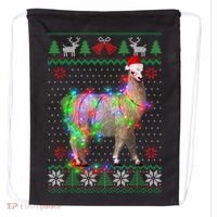Funny Llama Lights Tangled Ugly Sweater Christmas Animals Drawstring Bag thumb 0