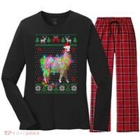 Funny Llama Lights Tangled Ugly Sweater Christmas Animals Women's Long Sleeve Flannel Pajama Set  thumb 0