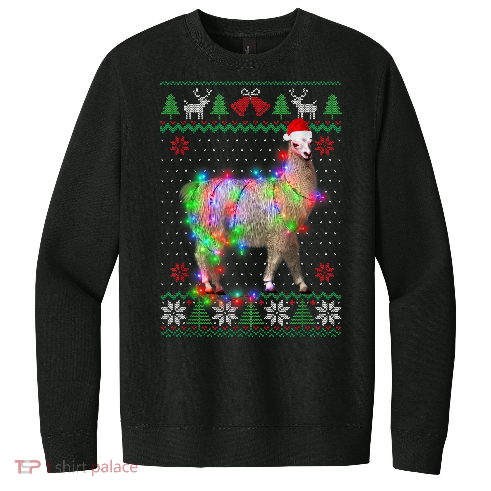Funny Llama Lights Tangled Ugly Sweater Christmas Animals V.I.T. Fleece Crew Sweatshirt