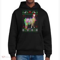Funny Llama Lights Tangled Ugly Sweater Christmas Animals District V.I.T. Heavyweight Hoodie thumb 0