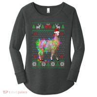 Funny Llama Lights Tangled Ugly Sweater Christmas Animals Women's Perfect Tri Tunic Long Sleeve Shirt thumb 0