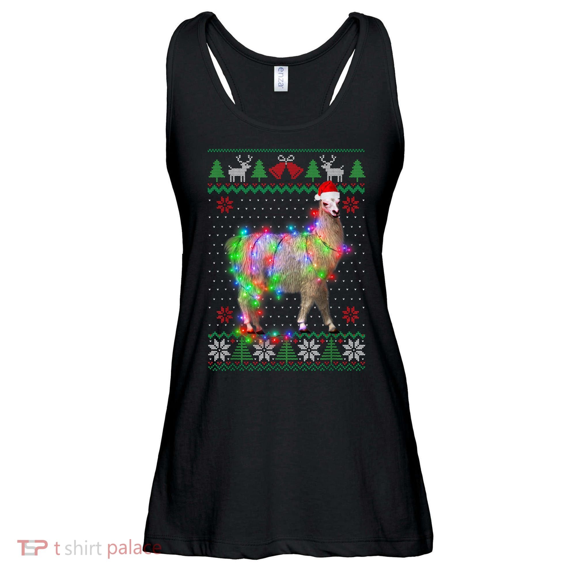 Funny Llama Lights Tangled Ugly Sweater Christmas Animals Ladies Essential Flowy Tank