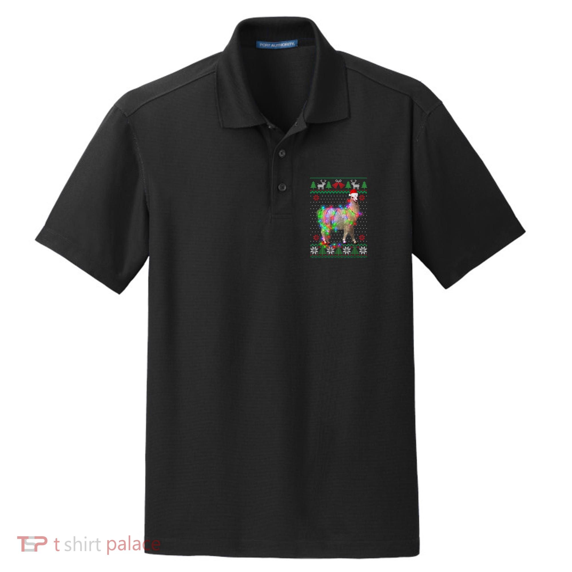 Funny Llama Lights Tangled Ugly Sweater Christmas Animals Dry Zone Grid Polo