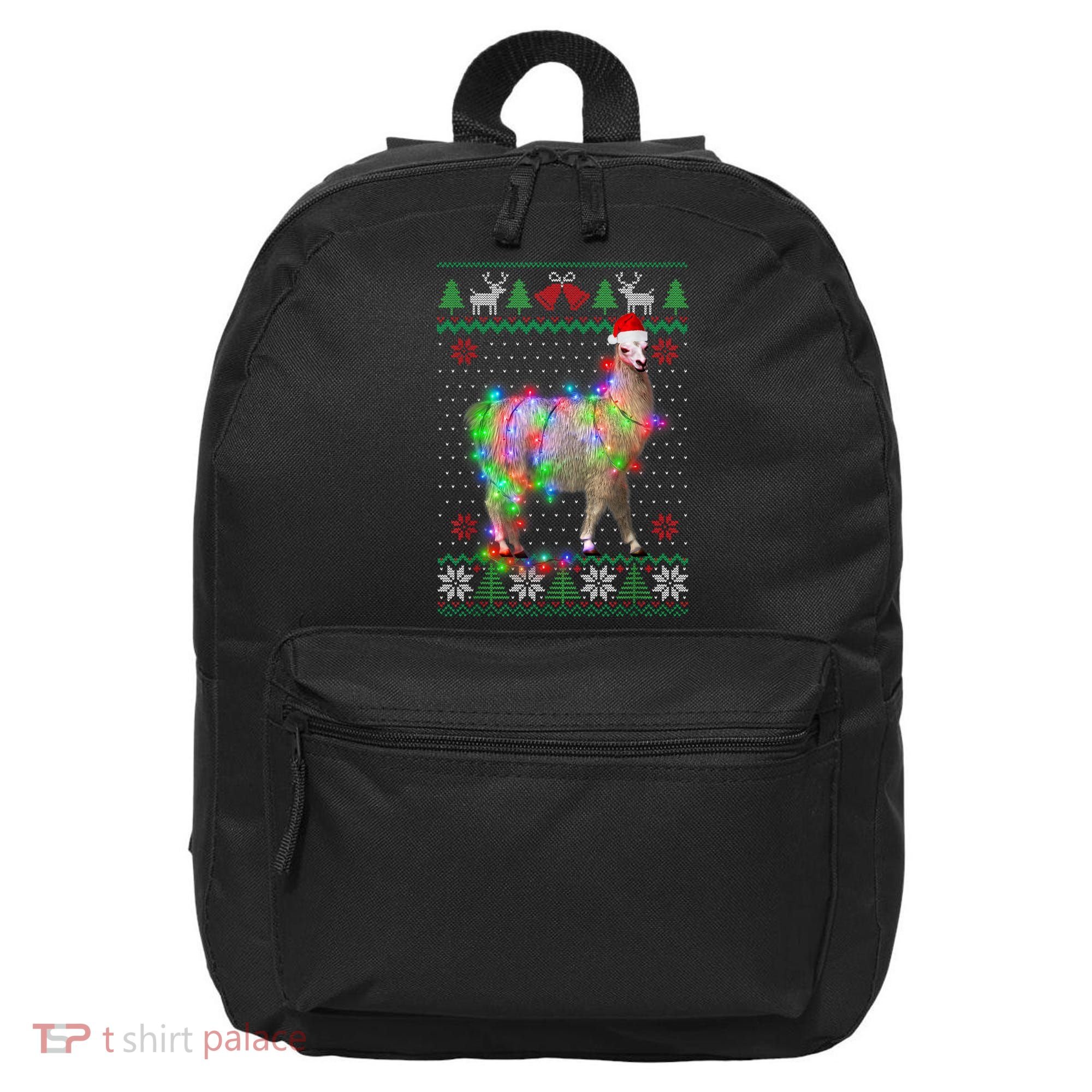 Funny Llama Lights Tangled Ugly Sweater Christmas Animals 16 in Basic Backpack