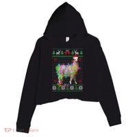 Funny Llama Lights Tangled Ugly Sweater Christmas Animals Crop Fleece Hoodie thumb 0