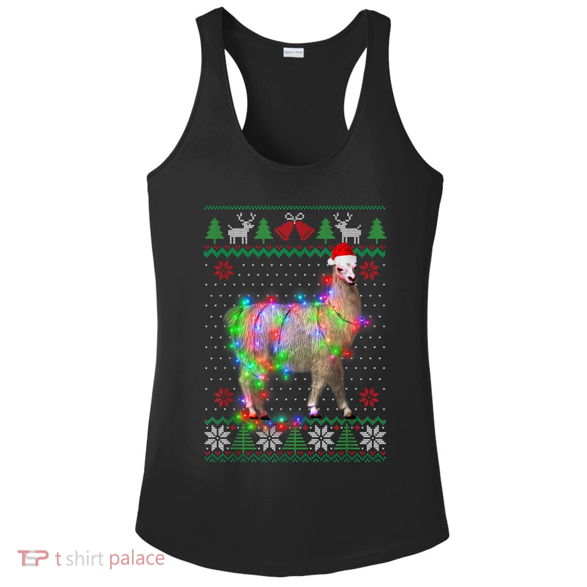 Funny Llama Lights Tangled Ugly Sweater Christmas Animals Ladies PosiCharge Competitor Racerback Tank