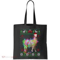 Funny Llama Lights Tangled Ugly Sweater Christmas Animals Tote Bag thumb 0