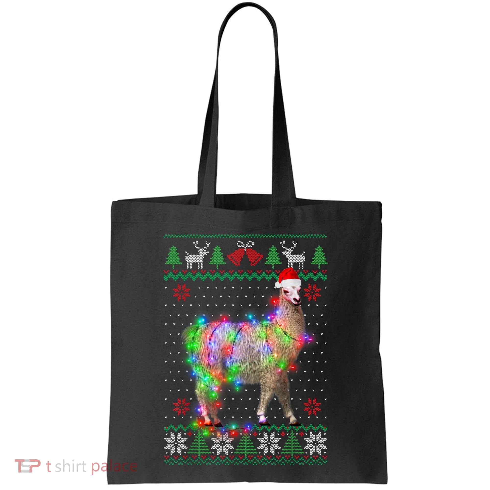Funny Llama Lights Tangled Ugly Sweater Christmas Animals Tote Bag