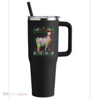 Funny Llama Lights Tangled Ugly Sweater Christmas Animals 40oz Vacuum Insulated Stainless Steel Travel Tumbler thumb 0
