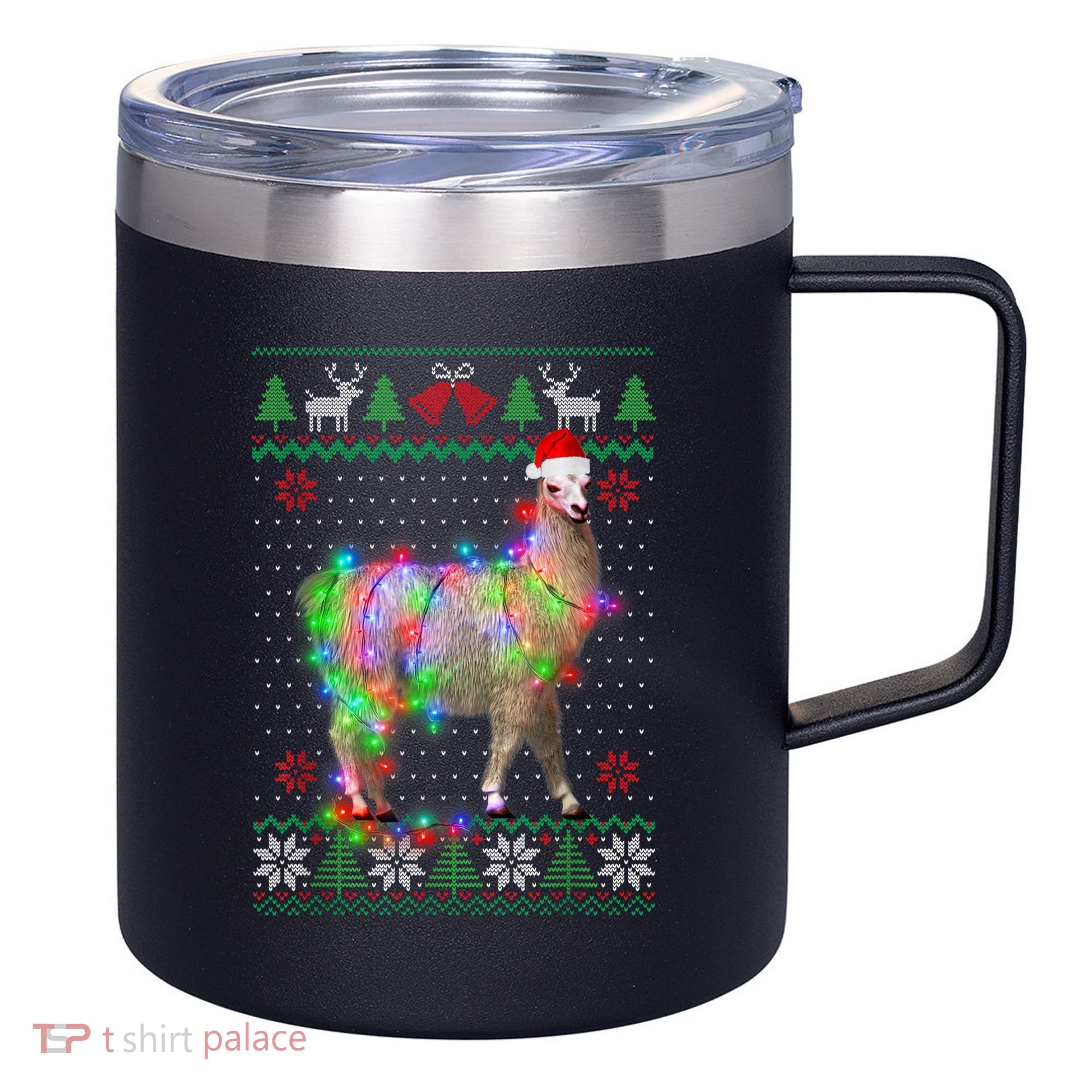Funny Llama Lights Tangled Ugly Sweater Christmas Animals 12oz Stainless Steel Coffee Mug