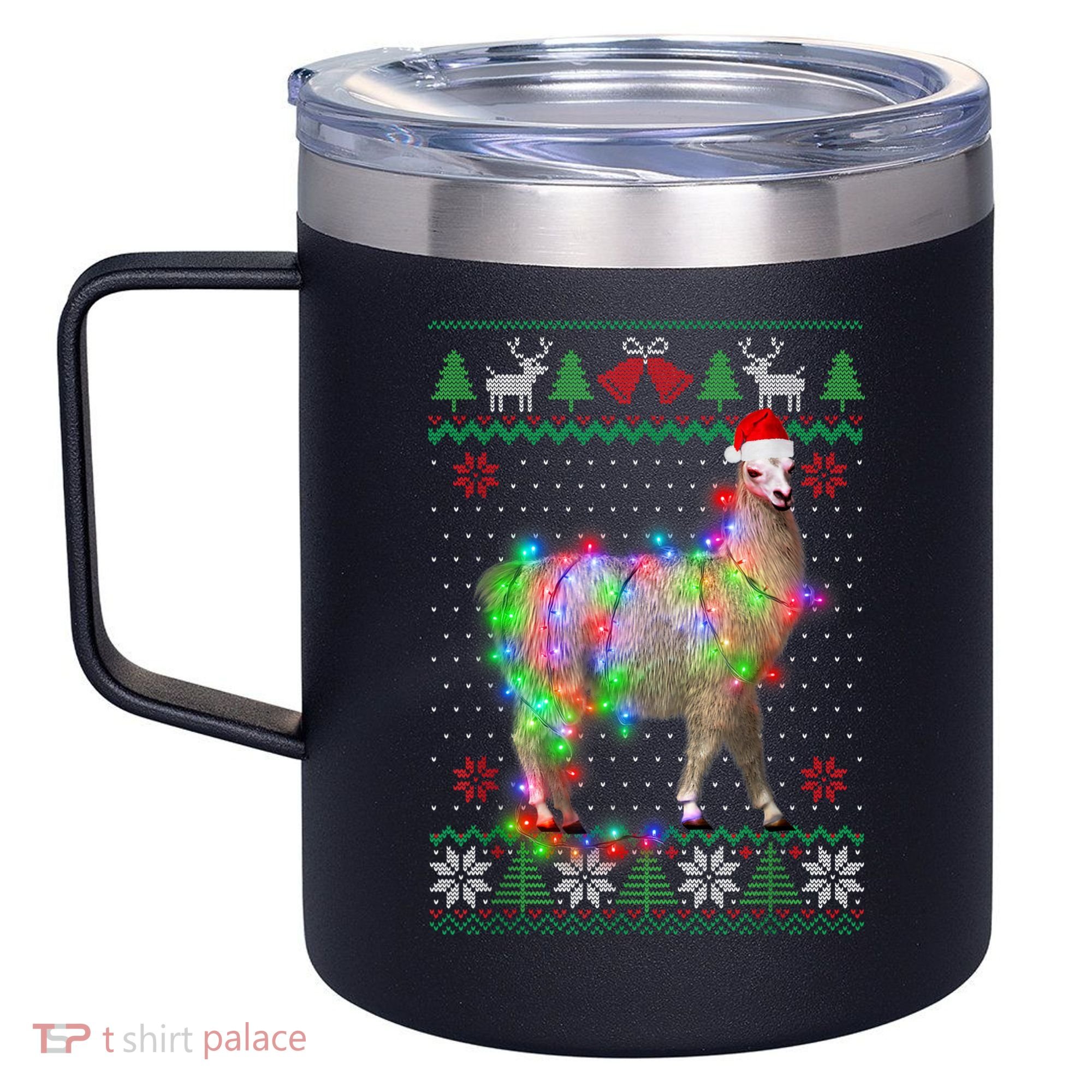 Funny Llama Lights Tangled Ugly Sweater Christmas Animals 12oz Stainless Steel Coffee Mug