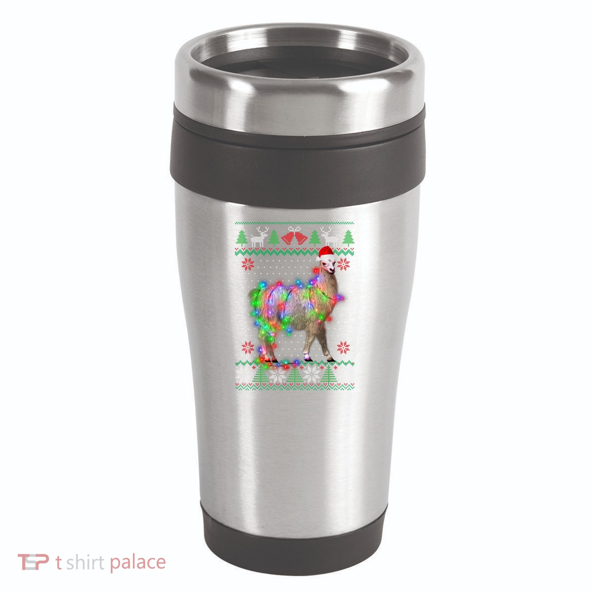 Funny Llama Lights Tangled Ugly Sweater Christmas Animals 16oz Travel Tumbler