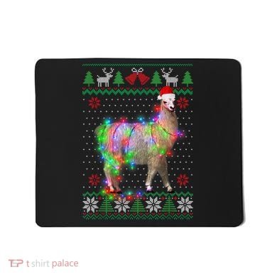 Funny Llama Lights Tangled Ugly Sweater Christmas Animals Mousepad