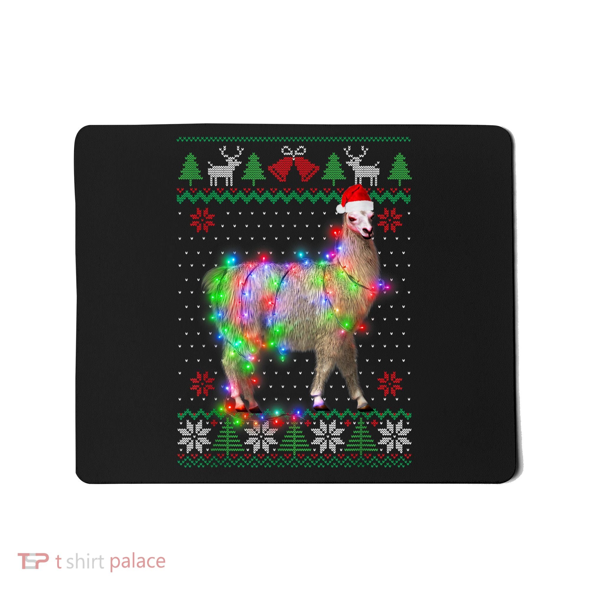 Funny Llama Lights Tangled Ugly Sweater Christmas Animals Mousepad