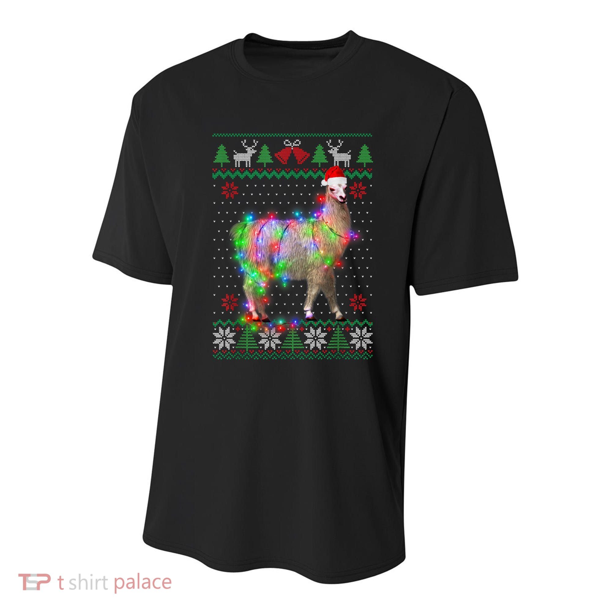 Funny Llama Lights Tangled Ugly Sweater Christmas Animals Youth Performance Sprint T-Shirt