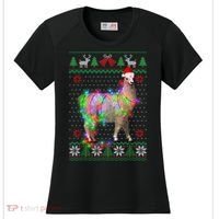 Funny Llama Lights Tangled Ugly Sweater Christmas Animals Women's Cooling Performance Crew T-Shirt thumb 0