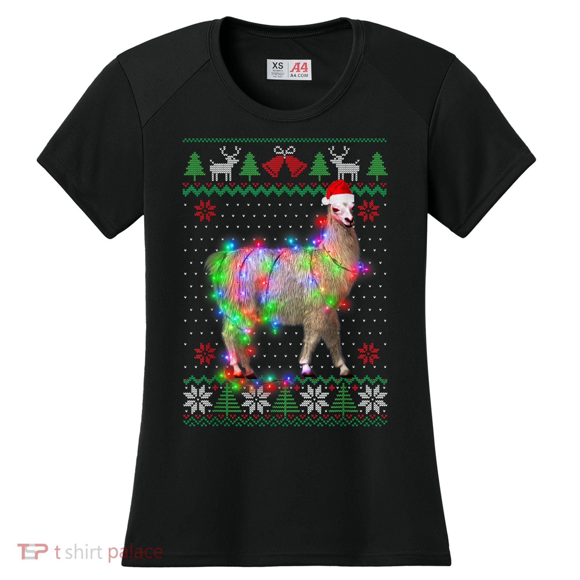 Funny Llama Lights Tangled Ugly Sweater Christmas Animals Women's Cooling Performance Crew T-Shirt