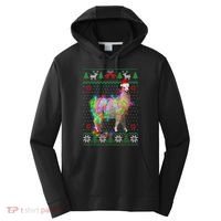 Funny Llama Lights Tangled Ugly Sweater Christmas Animals Performance Fleece Hoodie thumb 0