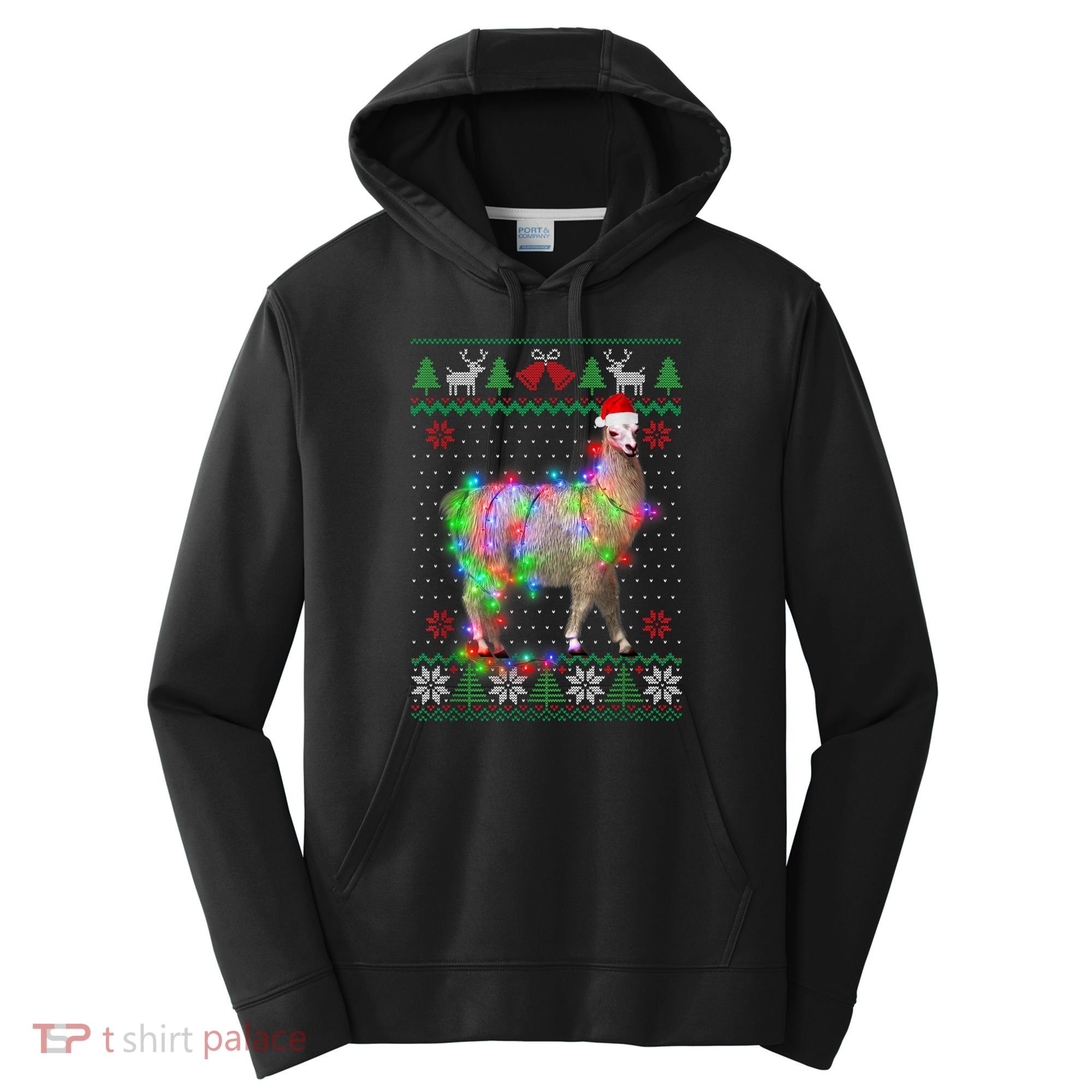 Funny Llama Lights Tangled Ugly Sweater Christmas Animals Performance Fleece Hoodie