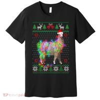 Funny Llama Lights Tangled Ugly Sweater Christmas Animals Premium T-Shirt thumb 0