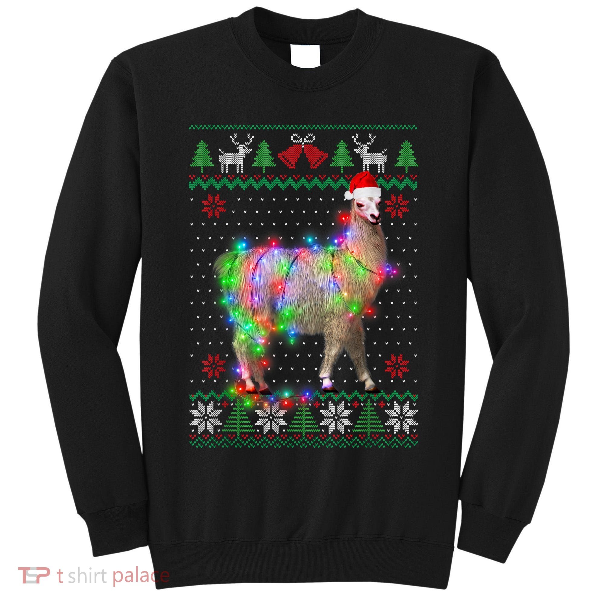 Funny Llama Lights Tangled Ugly Sweater Christmas Animals Tall Sweatshirt