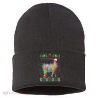 Funny Llama Lights Tangled Ugly Sweater Christmas Animals Sustainable Knit Beanie thumb 0