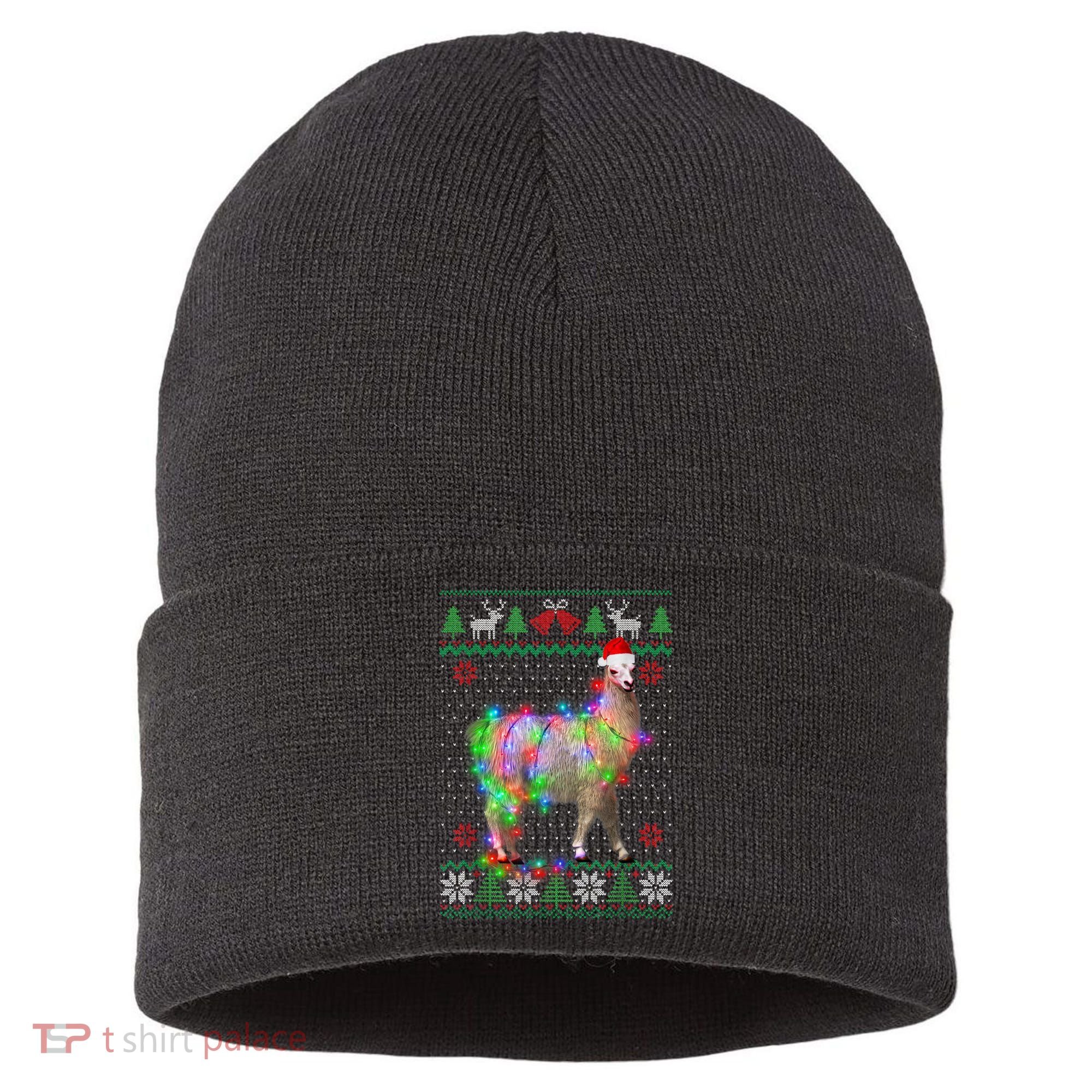 Funny Llama Lights Tangled Ugly Sweater Christmas Animals Sustainable Knit Beanie