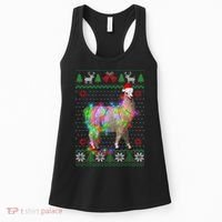 Funny Llama Lights Tangled Ugly Sweater Christmas Animals Women's Tank Top thumb 0