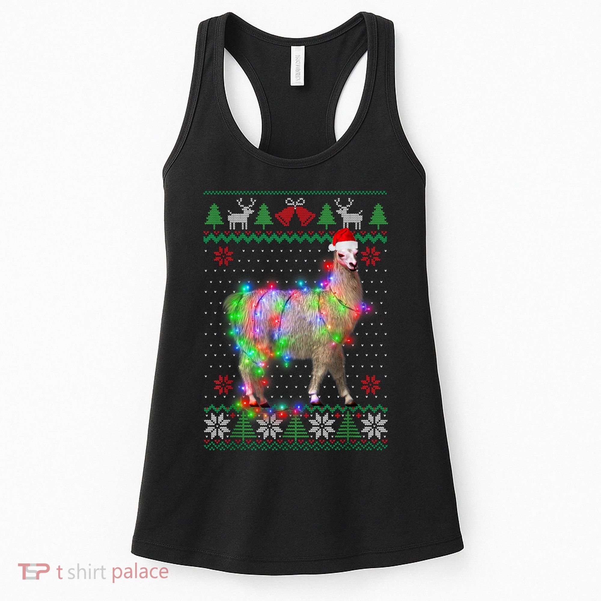 Funny Llama Lights Tangled Ugly Sweater Christmas Animals Women's Tank Top