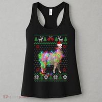 Funny Llama Lights Tangled Ugly Sweater Christmas Animals Women's Tank Top thumb 3