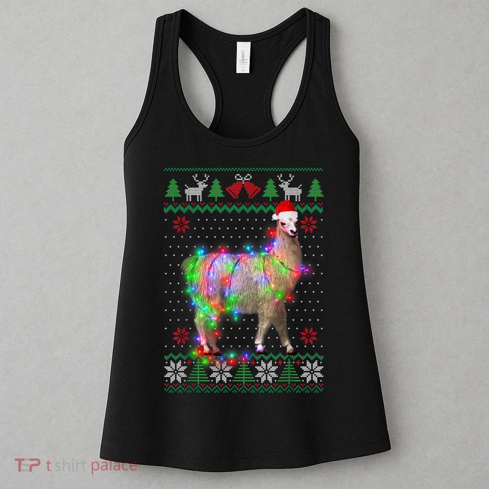 Funny Llama Lights Tangled Ugly Sweater Christmas Animals Women's Tank Top
