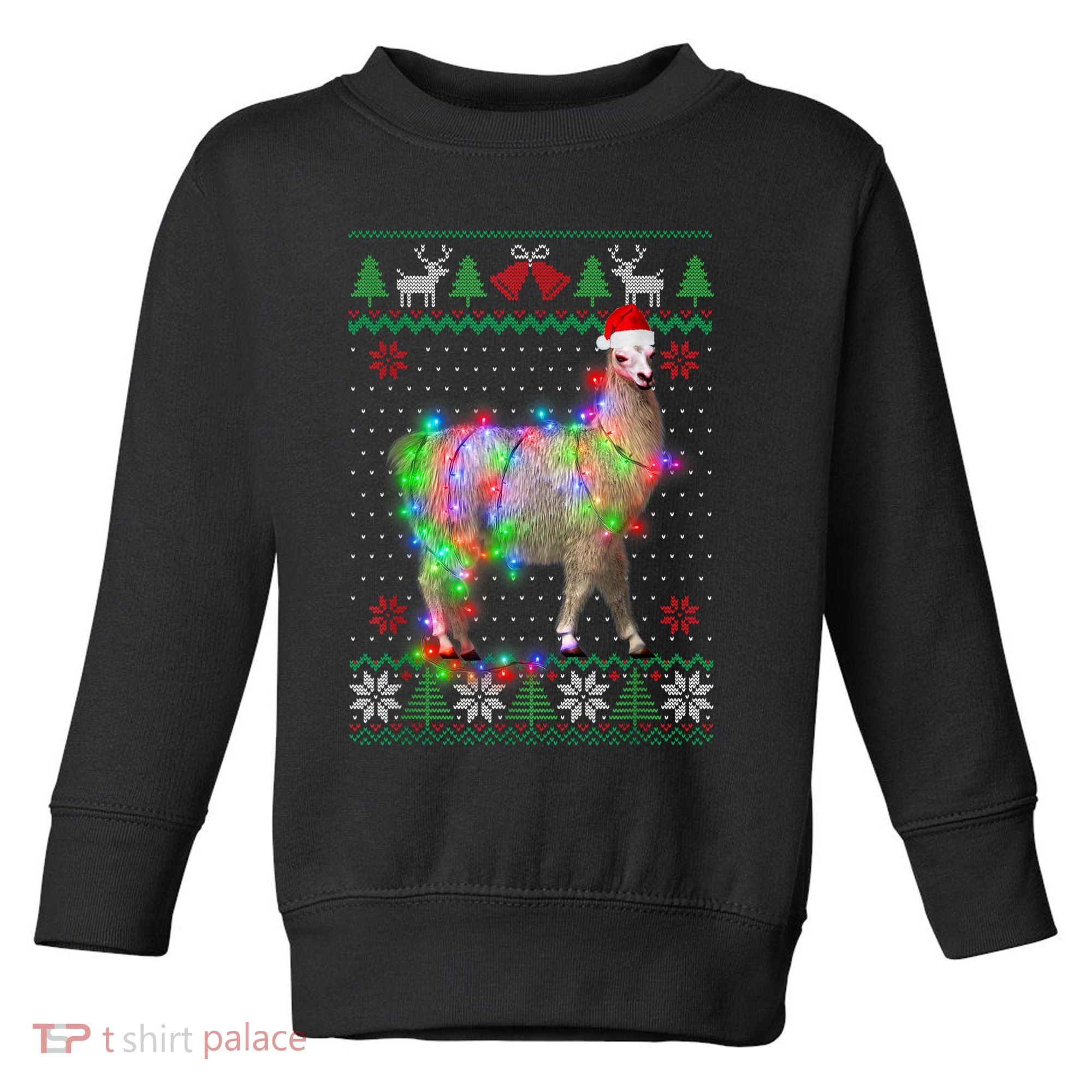 Funny Llama Lights Tangled Ugly Sweater Christmas Animals Toddler Sweatshirt