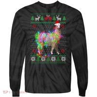 Funny Llama Lights Tangled Ugly Sweater Christmas Animals Tie-Dye Long Sleeve Shirt thumb 0