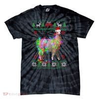 Funny Llama Lights Tangled Ugly Sweater Christmas Animals Tie-Dye T-Shirt thumb 0