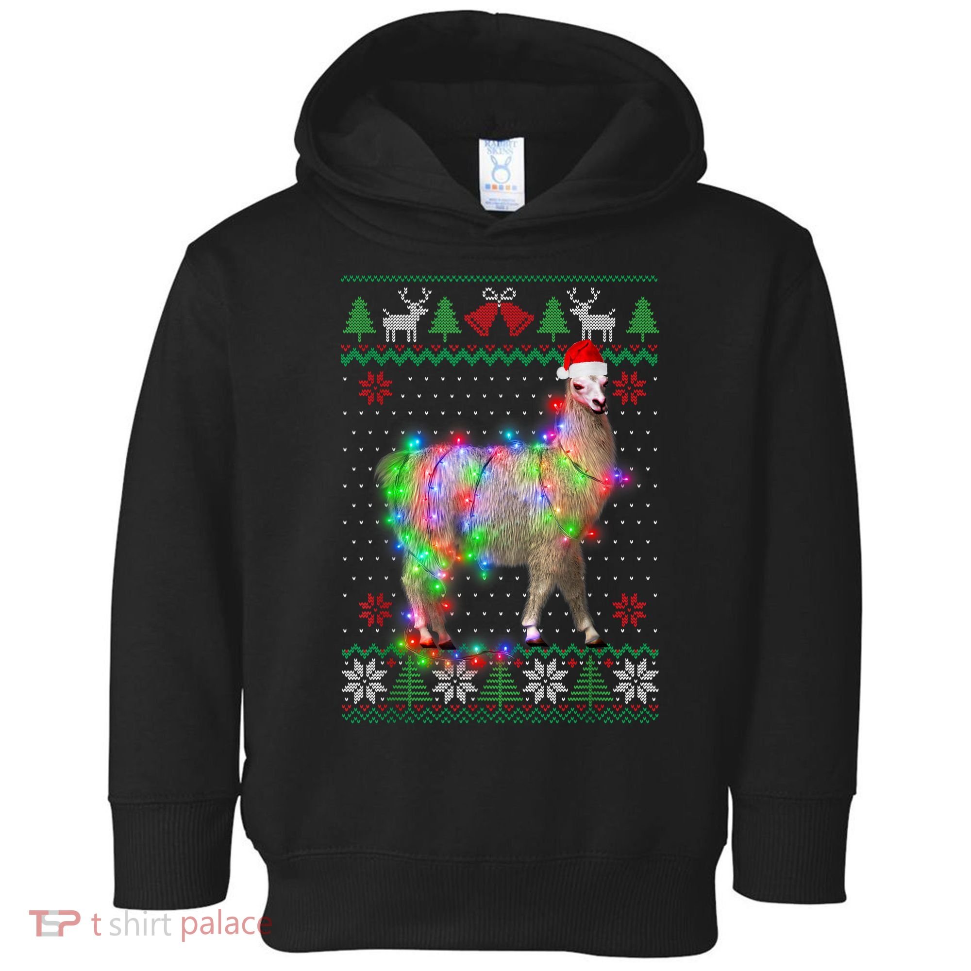 Funny Llama Lights Tangled Ugly Sweater Christmas Animals Toddler Hoodie
