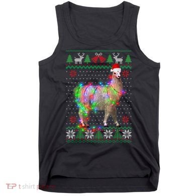 Funny Llama Lights Tangled Ugly Sweater Christmas Animals Tank Top
