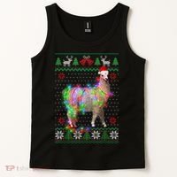 Funny Llama Lights Tangled Ugly Sweater Christmas Animals Tank Top thumb 2