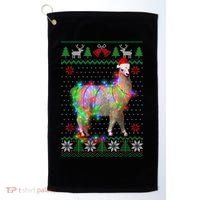 Funny Llama Lights Tangled Ugly Sweater Christmas Animals Golf Towel thumb 0