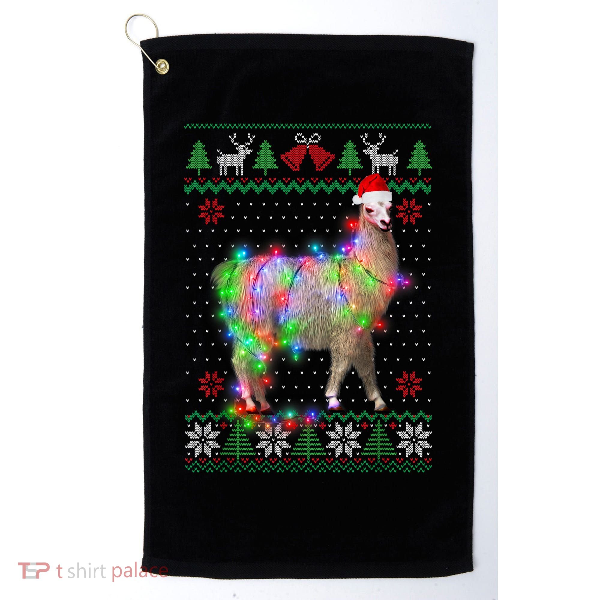 Funny Llama Lights Tangled Ugly Sweater Christmas Animals Golf Towel