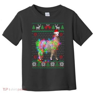 Funny Llama Lights Tangled Ugly Sweater Christmas Animals Toddler T-Shirt