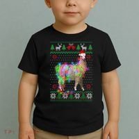 Funny Llama Lights Tangled Ugly Sweater Christmas Animals Toddler T-Shirt thumb 2