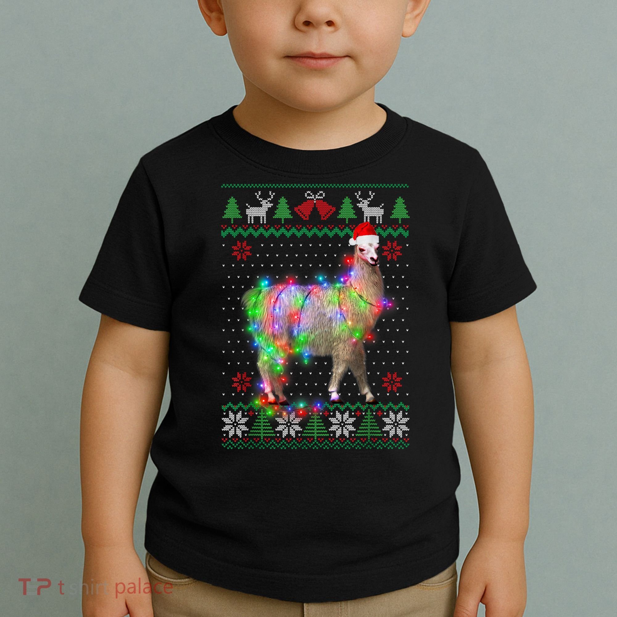 Funny Llama Lights Tangled Ugly Sweater Christmas Animals Toddler T-Shirt