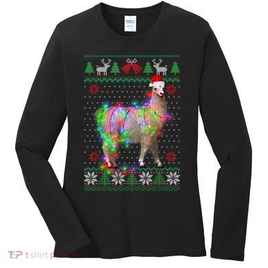 Funny Llama Lights Tangled Ugly Sweater Christmas Animals Women's Long Sleeve Shirt