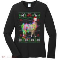 Funny Llama Lights Tangled Ugly Sweater Christmas Animals Women's Long Sleeve Shirt thumb 0