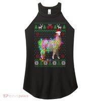 Funny Llama Lights Tangled Ugly Sweater Christmas Animals Women's Perfect Tri Rocker Tank thumb 0