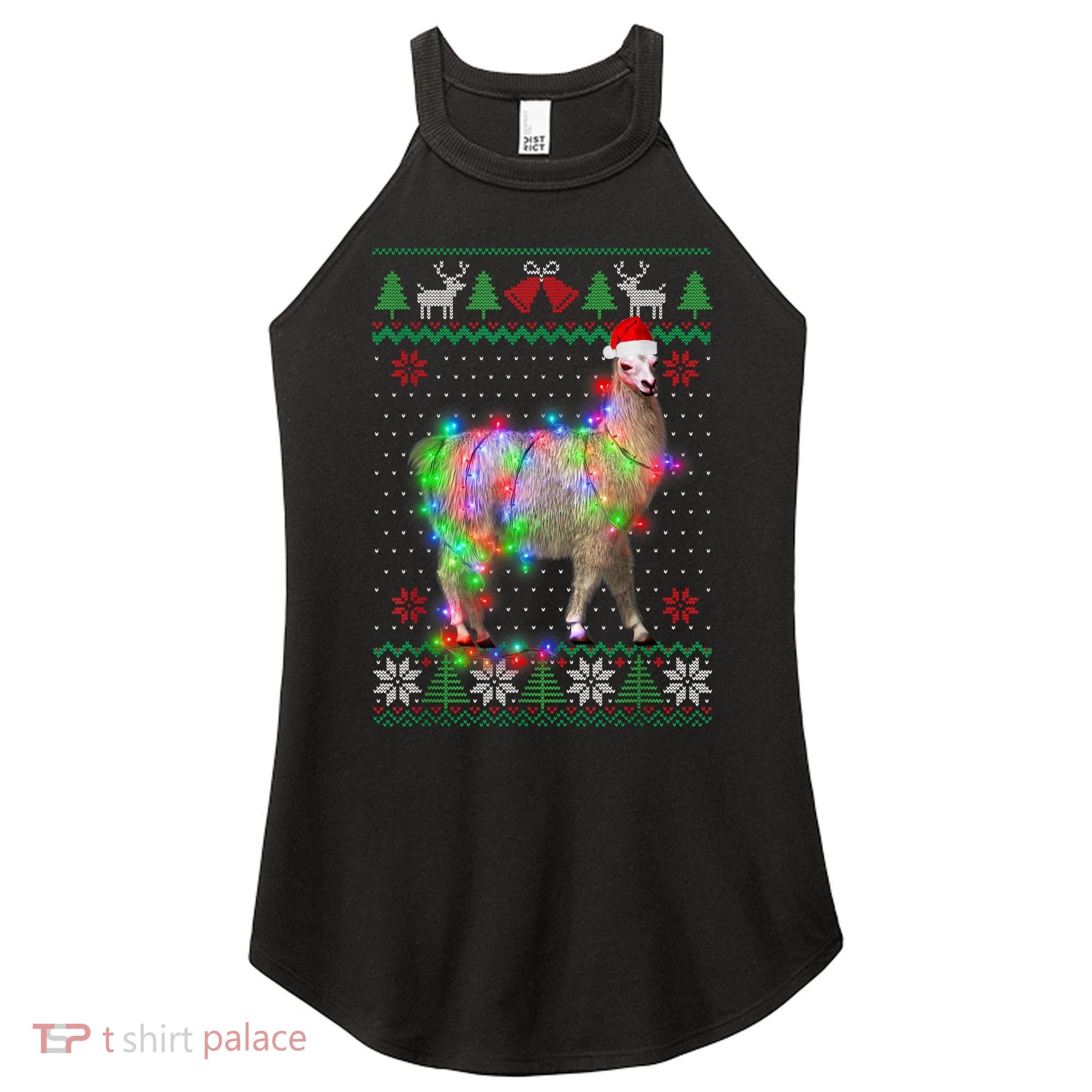 Funny Llama Lights Tangled Ugly Sweater Christmas Animals Women's Perfect Tri Rocker Tank