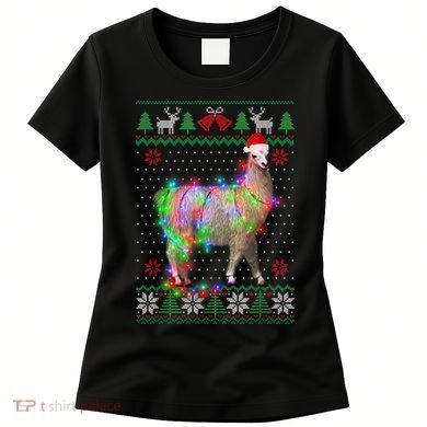 Funny Llama Lights Tangled Ugly Sweater Christmas Animals Women's T-Shirt
